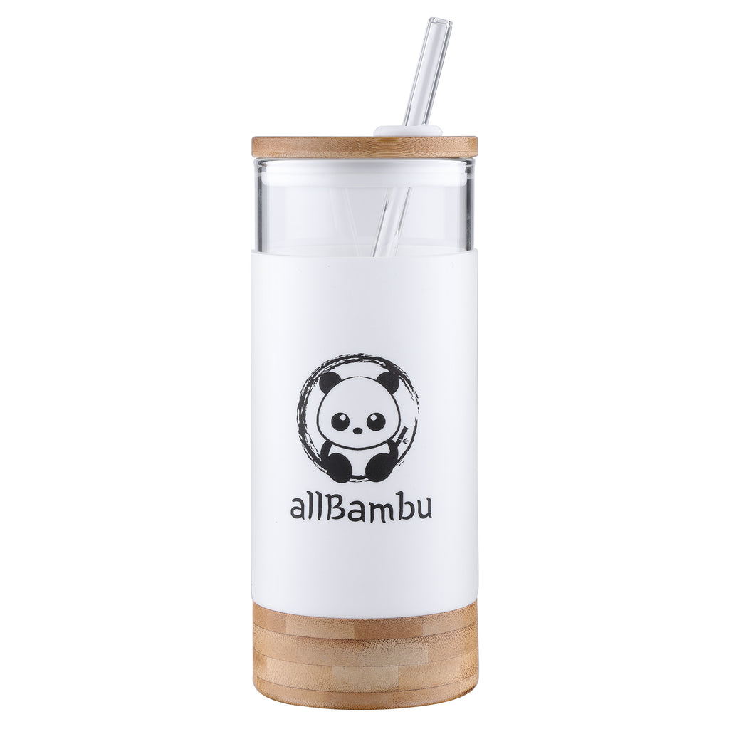 Glass Tumbler with Bamboo Lid & Glass Straw- 600ml