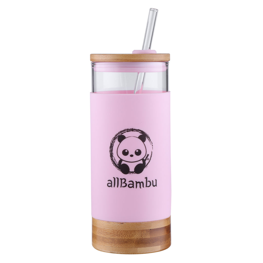 Glass Tumbler with Bamboo Lid & Glass Straw- 600ml