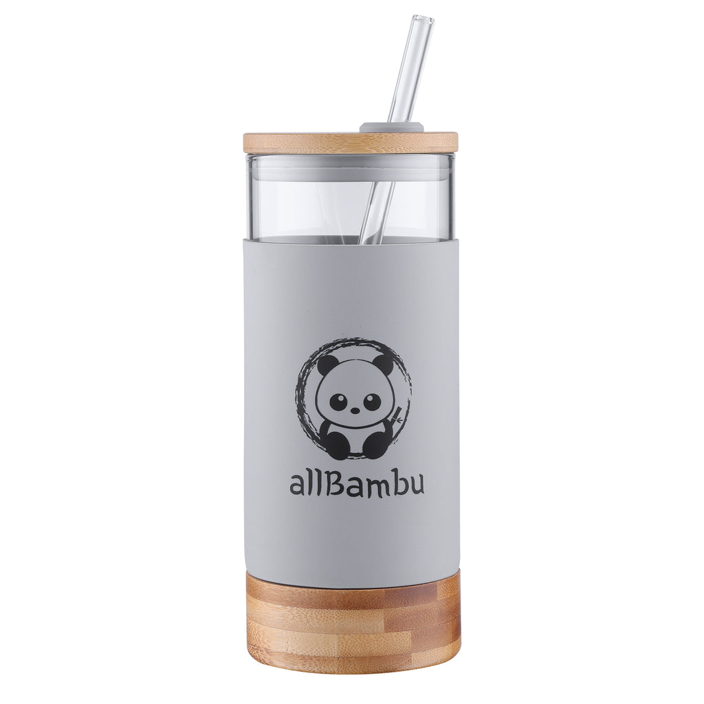 Glass Tumbler with Bamboo Lid & Glass Straw- 600ml