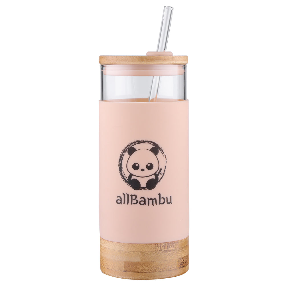 Glass Tumbler with Bamboo Lid & Glass Straw- 600ml